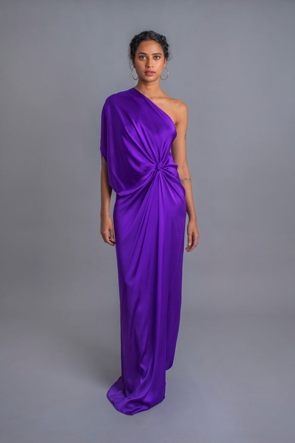 Stephany Silk Knot Draped One Shoulder Dress - Republic of Mode