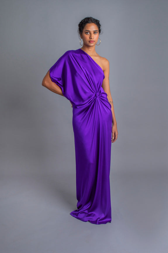 Stephany Silk Knot Draped One Shoulder Dress - Republic of Mode